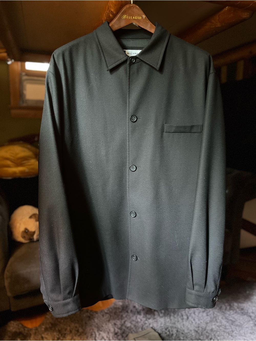 Black Twill Men's Button-Up Coat Jacket